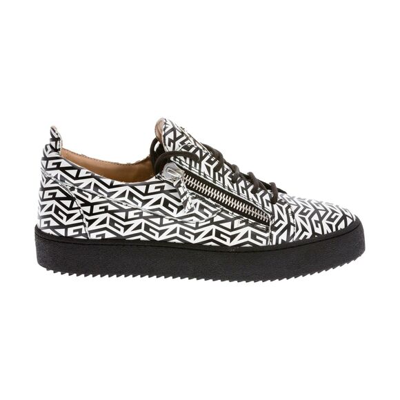 Giuseppe Zanotti London Double-Zip Leather Sneakers Black/White Size 43 440109